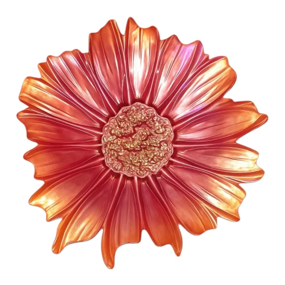 Vtg Iridescent Pink Gold Daisy Flower Frosted Bowl 15